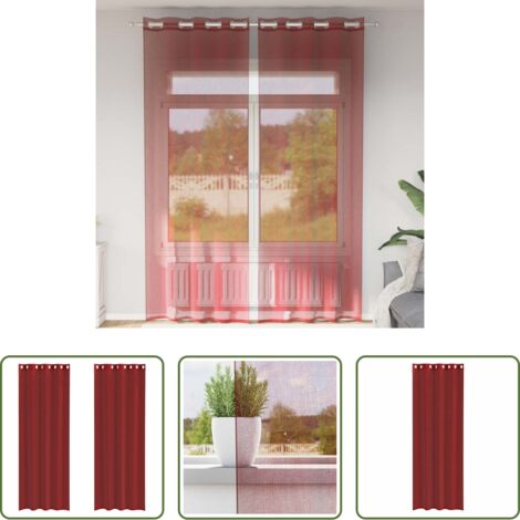 Cortinas semitransparentes -  Cortinas de gasa con ojales 2 uds rojo vino