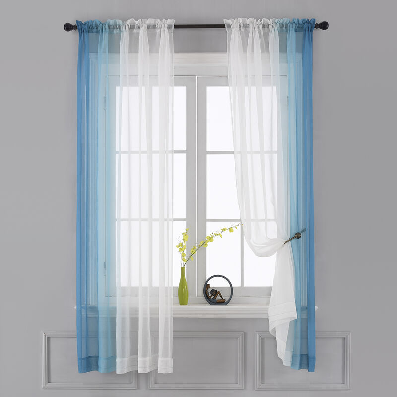 

Cortinas transparentes Ombre - Cortinas de dormitorio y sala de estar con bolsillo de varilla de semi voile degradado de lino sintetico,Azul lago, 52
