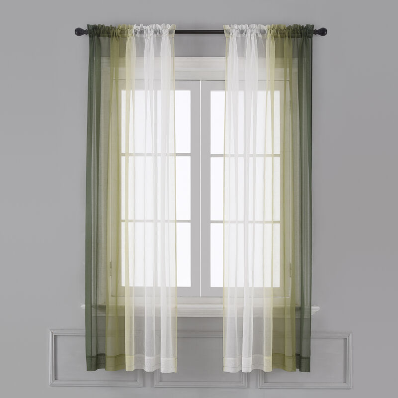 

Cortinas transparentes Ombre - Cortinas de dormitorio y sala de estar con bolsillo de varilla de semi voile degradado de lino sintetico,Verde, 52 'W