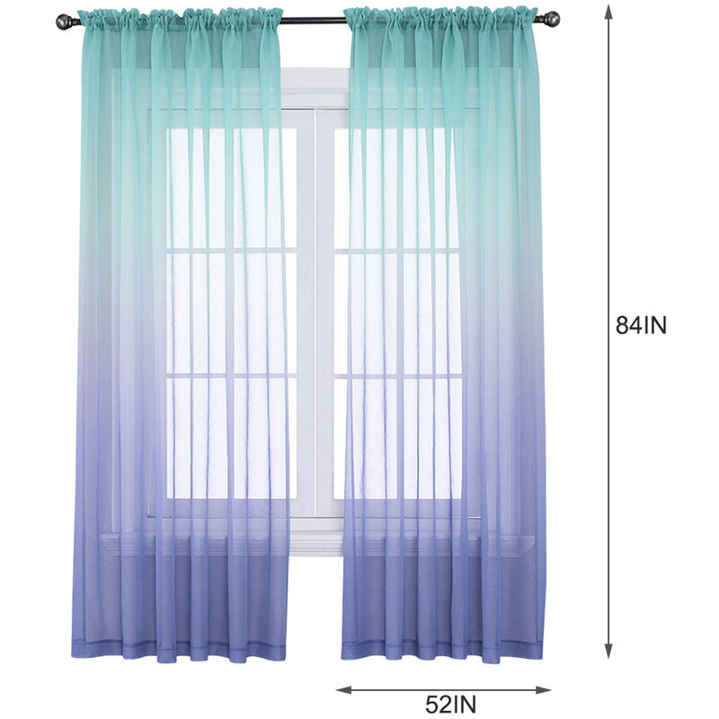 

Cortinas transparentes Ombre de lino sintetico, cortinas semitransparentes de gasa, 2 paneles,Azul claro, 52W * 84L en