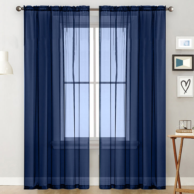 

cortinas transparentes Salon Rod a partir de paneles de la cortina de la ventana semi-transparente habitacion cortinas azul oscuro velo (39''Wx98''L,