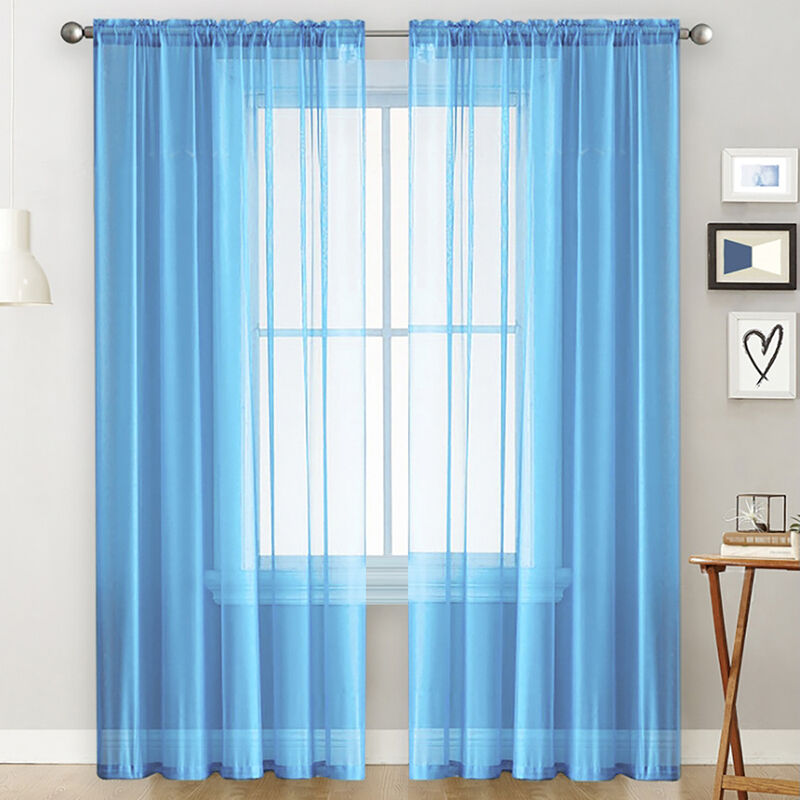 

Sala de estar cortinas del bolsillo de Rod cortina de la ventana Paneles dormitorios semi pura gasa cortinas azules (39''Wx51''L, 2 paneles), Azul,