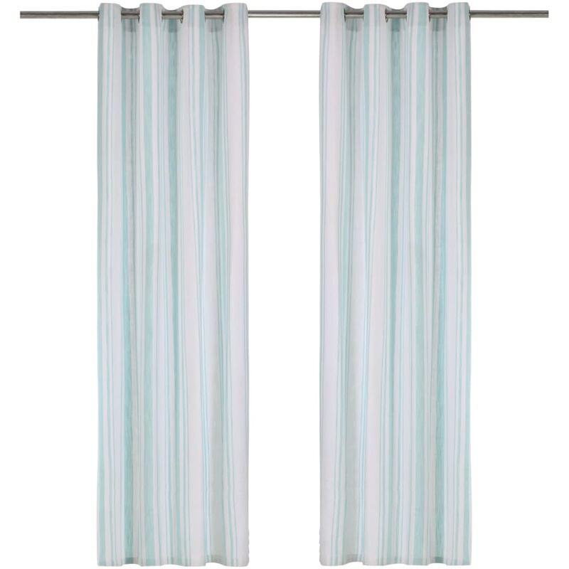

Cortinas y aros de metal 2 pzas algodón azul a rayas 140x225 cm