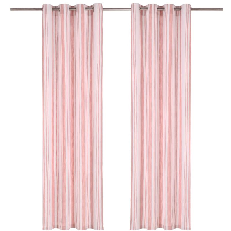 

Cortinas y aros de metal 2 pzas algodón rosa a rayas 140x225 cm