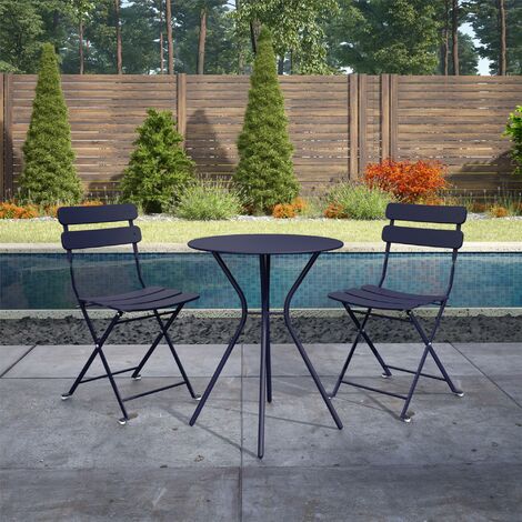 COSCO 3 Piece Bistro Set Outdoor Patio Garden Dining Table & Chairs Navy Blue