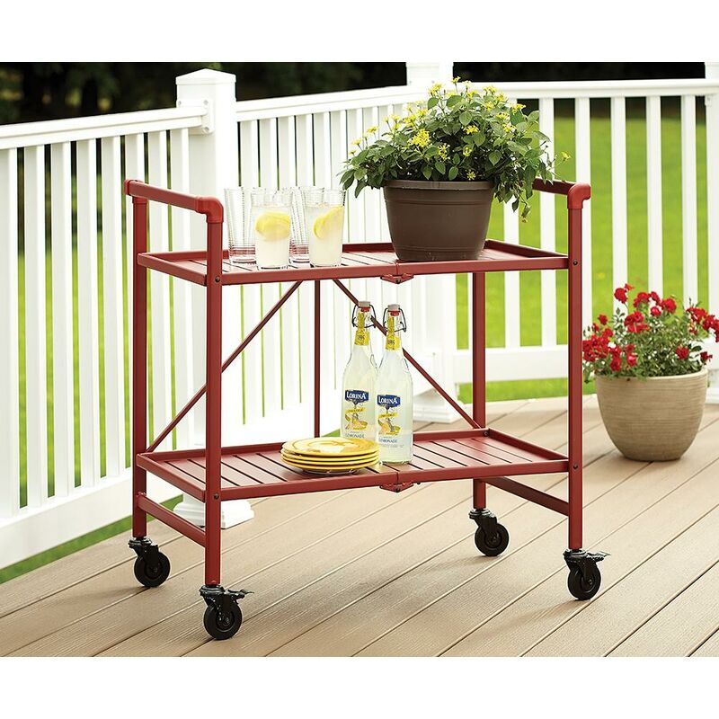 Outdoor Serving Cart Intellifit Folding 2 Shelf Food Drink Trolley Red - Cosco