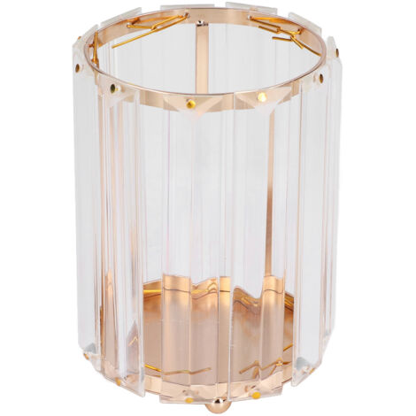 Cosmetic Brush Holder Transparent Glass Round Decorative Desktop Pen Storage Organizer BoxGold