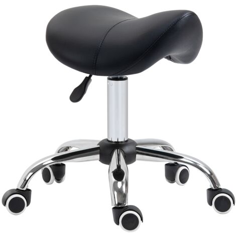 Cosmetic Stool 360° Rotate Height Adjustable Salon Massage Spa Chair Hydraulic Rolling Faux Leather Saddle Stool Mobility, Black