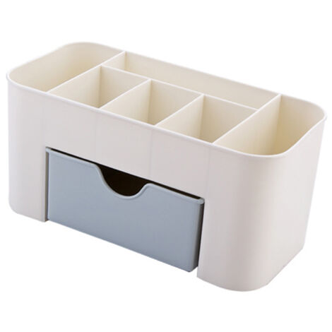 Cosmetics Makeup Organizer PP Multifunctional 6 Compartments Makeup Desk Organizer with Drawer Blue