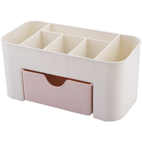 Cosmetics Makeup Organizer PP Multifunctional 6 Compartments Makeup Desk Organizer with Drawer Pink