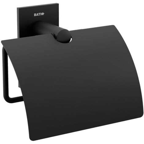 COSMIC Toilet roll holder with cover, Self-adhesive, Black, Stick Collection