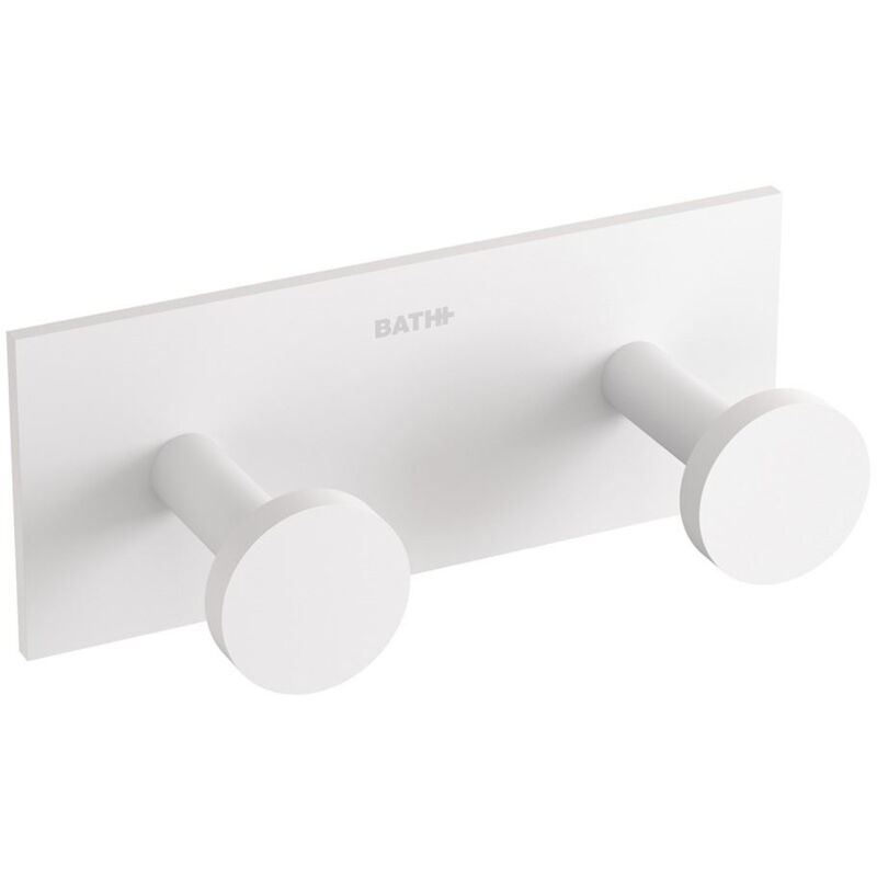 Wall Mount Double Hook with Durable Metal for Bathroom, Matt Finish White - Cosmic