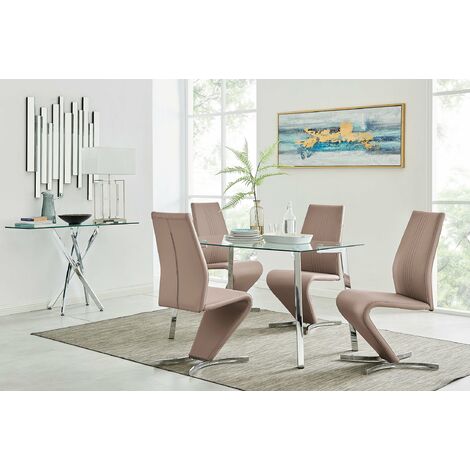 Cosmo Chrome Glass Dining Table And 4 Willow Dining Chairs Set