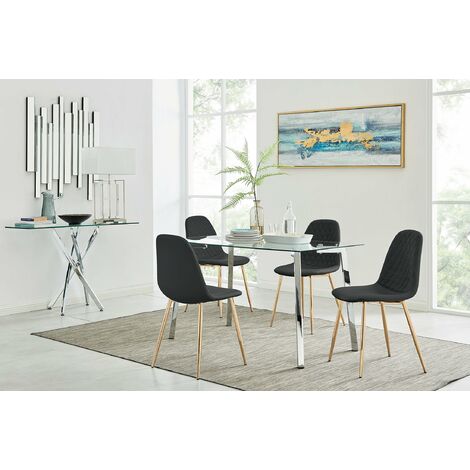 main image of "Cosmo Dining Table and 4 Corona Gold Leg Chairs"