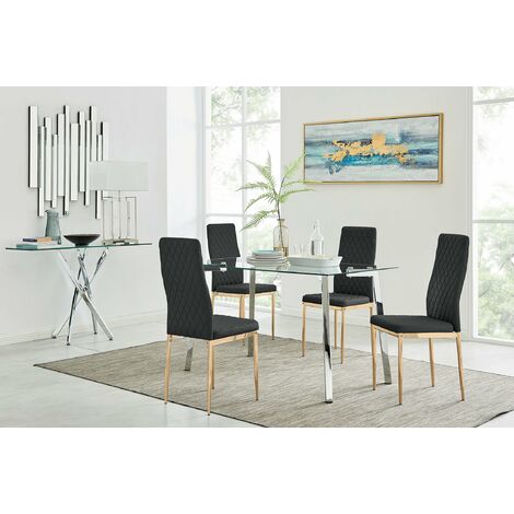 Cosmo Dining Table and 4 Gold Leg Milan Chairs