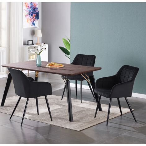 Cosmo LUX Camden Dining Set - a Walnut Wooden Dining Table and Set of 4 Black Velvet Dining Chairs - Dining Room Kitchen