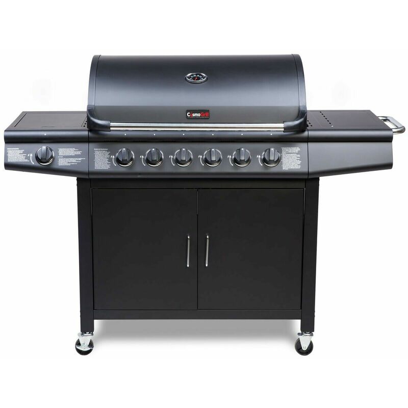 CosmoGrill 6+1 Pro Gas Burner Grill Barbecue Incl. Side Burner - Black 77 x 42 cm - Black