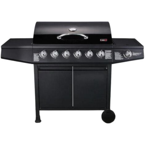 main image of "CosmoGrill 6+1 Gas Burner Grill BBQ Barbecue W/ Side Burner & Storage - Black"