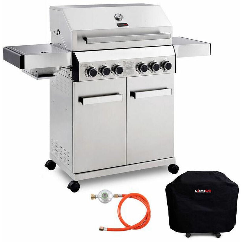 Cosmogrill ™ - CosmoGrill Barbecue 4+2 Platinum Stainless Steel Gas Grill BBQ (Silver With Cover)