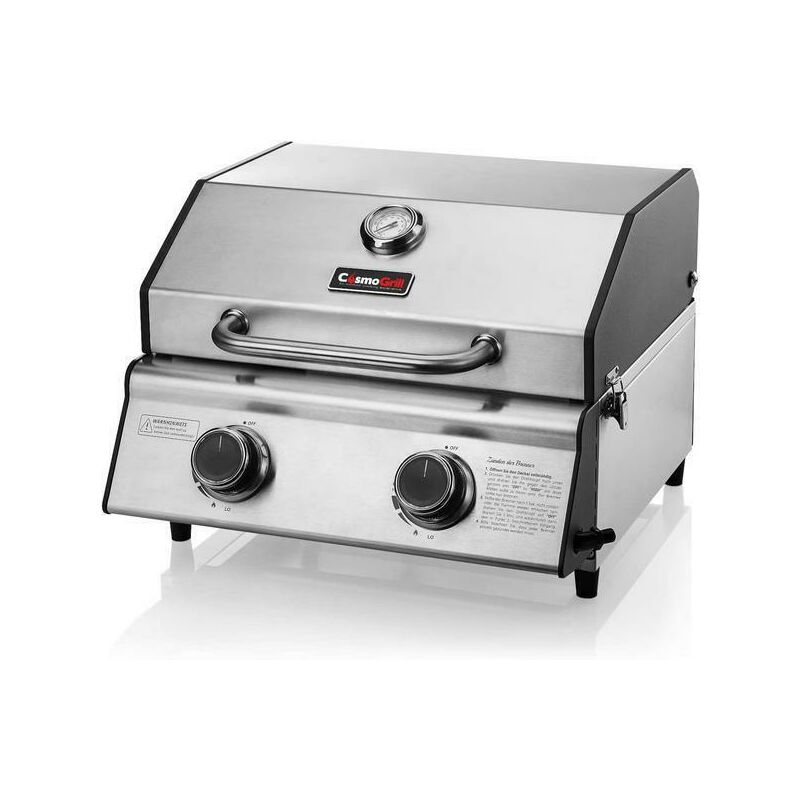 CosmoGrill Compact Gas Stainless Steel 2 Burner BBQ Ideal For Tables Grills Terraces Camping