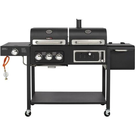 main image of "CosmoGrill Outdoor Barbecue DUO Gas Grill + Charcoal Smoker Portable BBQ"