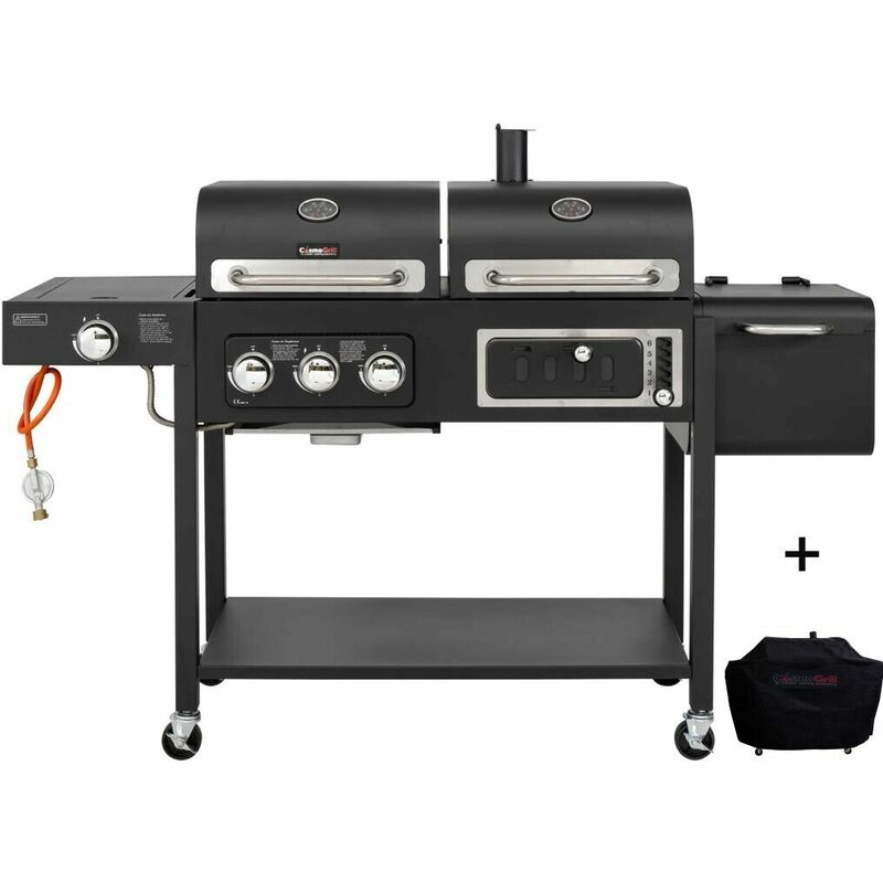 Cosmogrill ™ - CosmoGrill Outdoor Barbecue DUO Gas Grill + Charcoal Smoker Portable BBQ with BBQ cover