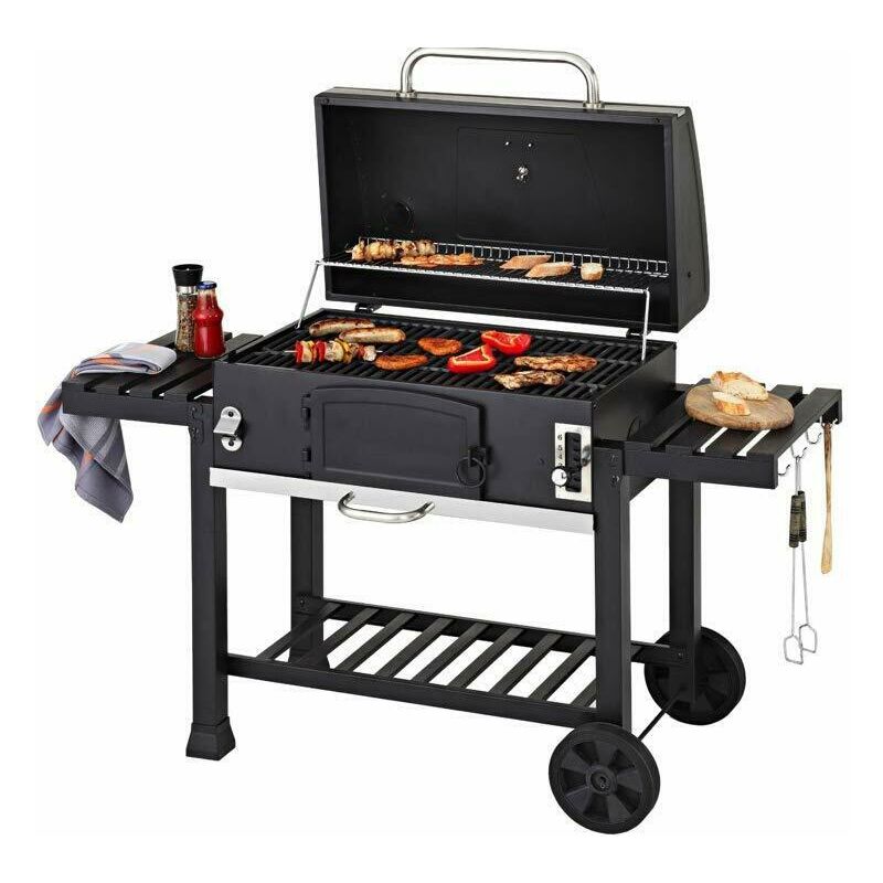 CosmoGrill Outdoor XXL Smoker Charcoal BBQ Portable Grill Garden BBQ - Black