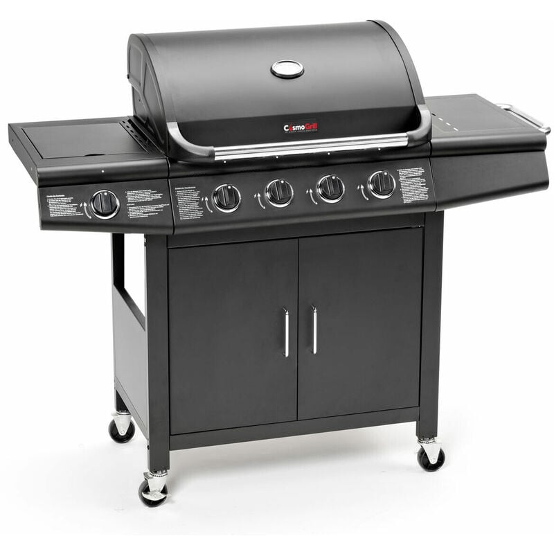 CosmoGrill Pro 4+1 Gas Burner Grill BBQ Barbecue Incl. Side Burner - Black - Black