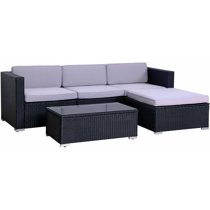 Cosmoliving Outdoor California Rattan Garden Furniture Set Modular Patio Sofa Black