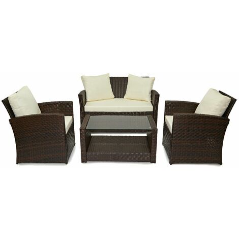 Cosmoliving Rattan Garden Furniture Weave Wicker Sofa Set Conservatory Brown Roma