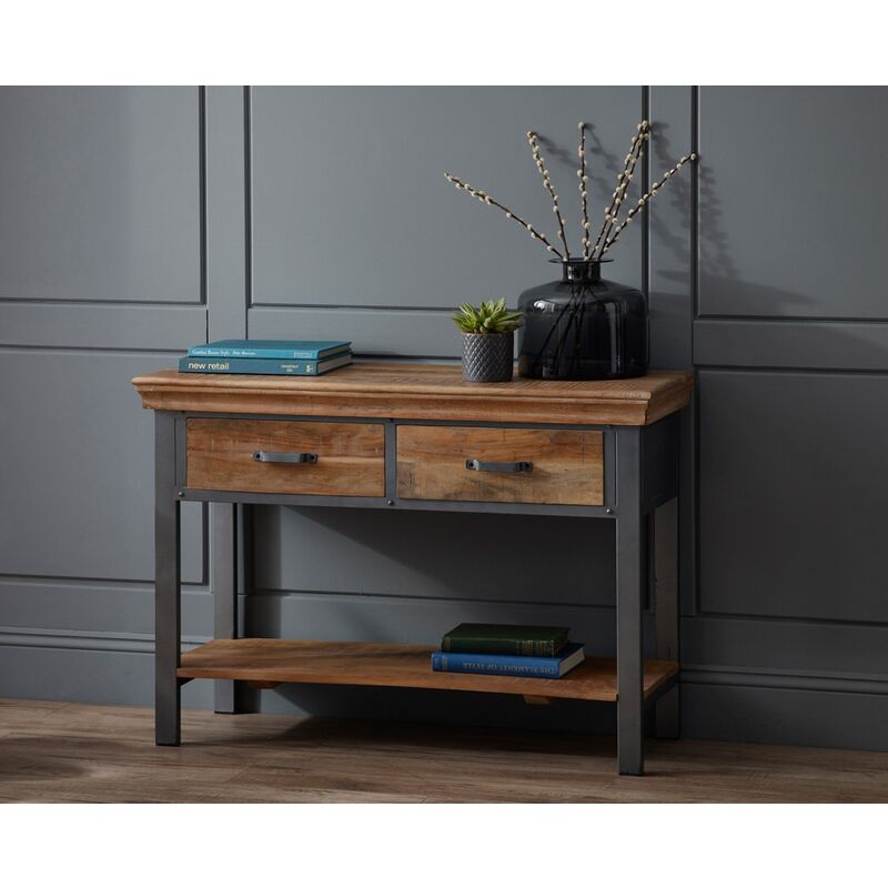 Cosmopolitan Industrial 2 Drawer Console Table - Light Wood