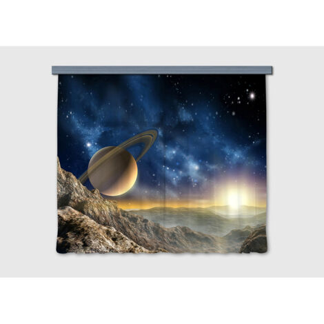 Cosmos, rideau imprimés espace planètes et ciel bleu 180x160 cm, 2 pièces