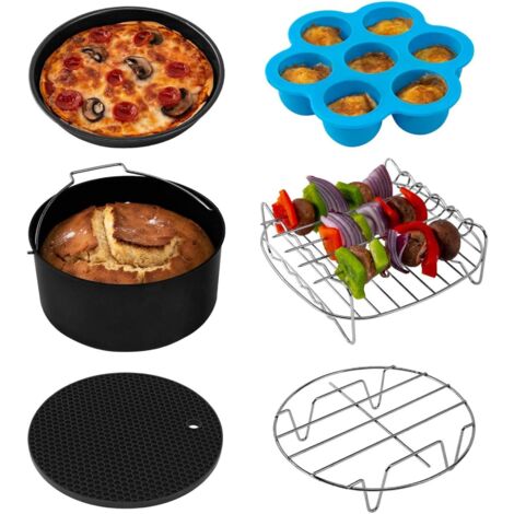 COSORI Accessori Friggitrice ad Aria 5,5L, 6 Pezzi Accessori Airfryer Senza BPA, Supporto in Metallo, Il Vassoio per Uova, Porta Spiedini, Scatola per Torte,Tappetino in Silicone, Teglia per Pizza