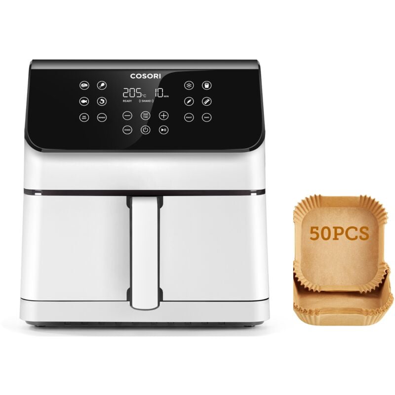 Cosori - Friteuse sans huile Premium ii Chef Edition 6.2 litres blanc + Pack 50 papiers
