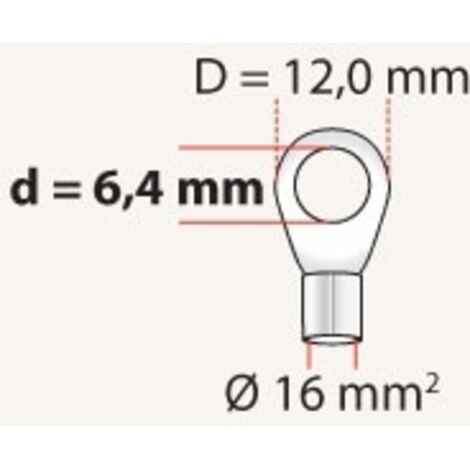 Cosse à œil 16 mm² / D=12,0 mm / d=6,4 mm noire