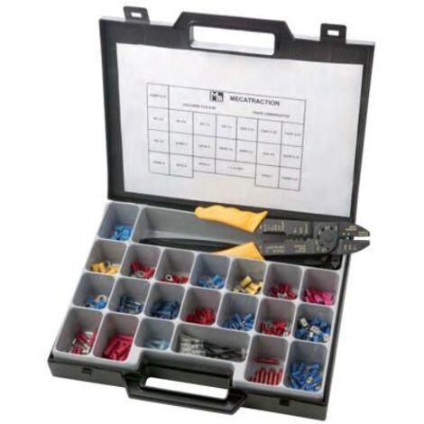 Cosse à sertir MECATRACTION, Boîtes terminal assorties, avec Serre-câbles, pince à sertir, terminal à sertir, raccords ( Prix pour 1 )