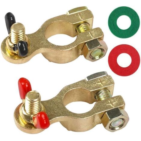 Cosse Batterie 12V, Bornes de Batterie de Voiture Pinces, Connecteur de Batterie 12V/24V en Laiton avec Écrou à Oreilles pour
