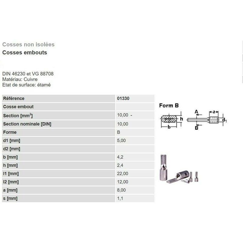 Klauke - Cosse electrique nue à sertir à embout plat 10-16-25 mm² lot de 2-5-10 pièces Quantités: Lot de 2 Pièces - Cosse nue à Sertir: Cosse 10 mm²