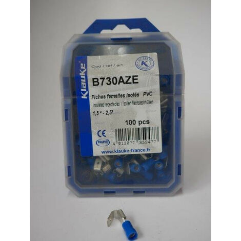 Cosse fiche plate femelle bleue (boîte de 100) pour conducteur de sections 1,5 à 2,5mm² KLAUKE