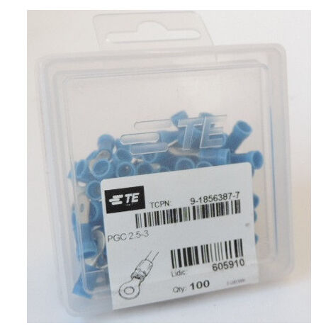 Cosse préisolée bleue cuivre étamé 1 à 2.6mm² bornage 3mm (boite de 100) PGC 2.5-3 Tyco