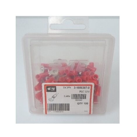 Cosse préisolée rouge cuivre pour fil 0,25-1,6mm² Bornage 4mm (boite de 100) PGC 1,5-4 (605340) TYCO ELECTRONICS 3-1856387-0