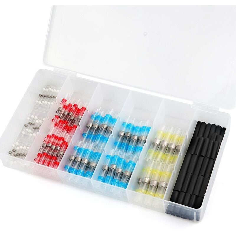 Cosse Thermoretractable 250pcs, Connecteur Thermorétractable Manchon Thermosoudable 4 Tailles, Connecteur à Souder Étanche pour Moto Auto, Gaine