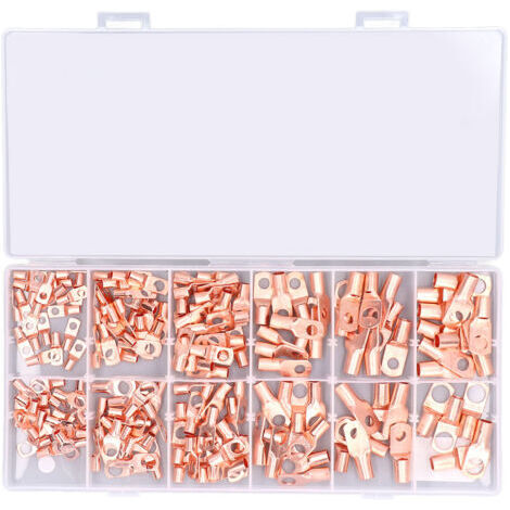 Cosses de câble pour batterie en cuivre, 170 pièces, 12 tailles, cosses annulaires tubulaires, cosses de raccordement type SC, AWG4/AWG6/AWG8/AWG10/AWG12