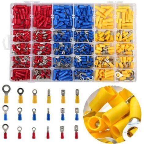 Cosses électriques 480 pièces pour voiture et auto, cosses rondes et plates femelles et mâles, œillet, cylindriques, 30 types différents en rouge bleu jaune