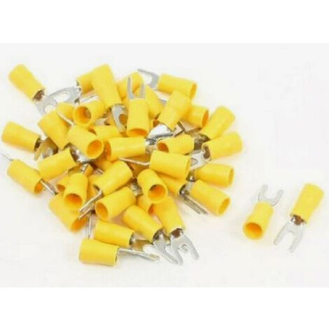 Cosses electriques fourche de 5 jaunes sachet de 50 cosses