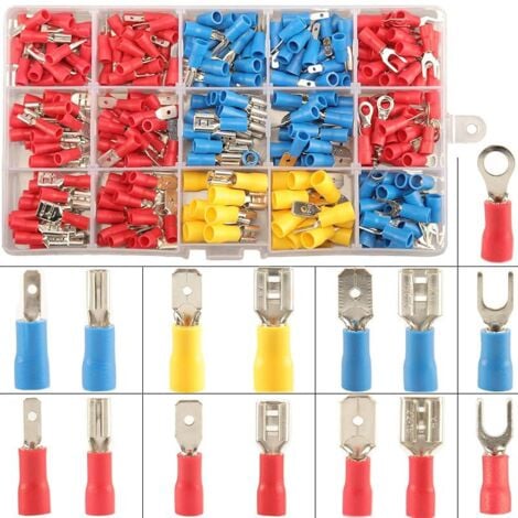 Cosses Electriques Isolée a Sertir 280 PCS, kits, Assortiment Connecteurs Ronde Cosses Plates Femelles Cosses Fourches