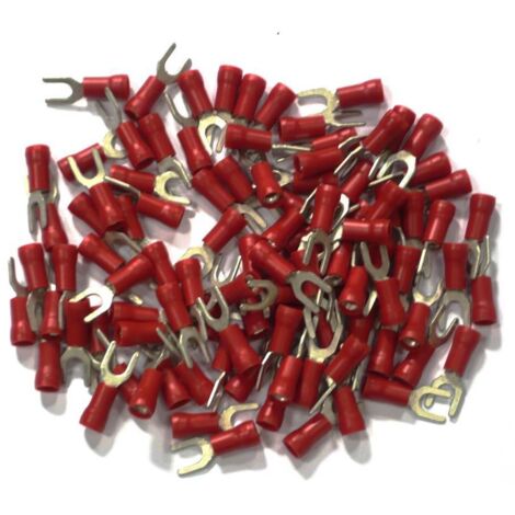 Cosses electriques isolees a sertir fourche de 4 rouges sachet de 100