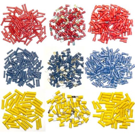 Cosses electriques isolees a sertir plates et prolongateurs - 750 pcs