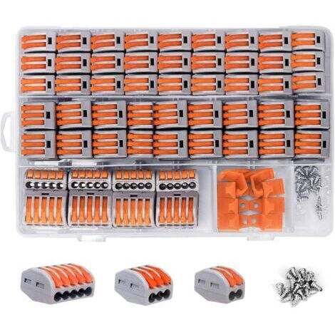 Cosses Electriques kits 120 PCS, Conecteur Electrique Compact Rapide Câbles de Bornier avec fixes etanche Épissure à fil Levier Écrous Levier Connecteurs 2/3/5 Entrees