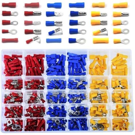 Cosses Electriques pour Voiture, 480 Cosse a Sertir Incluent Bague Bullet Spade Butt Splice et Dos Piggy